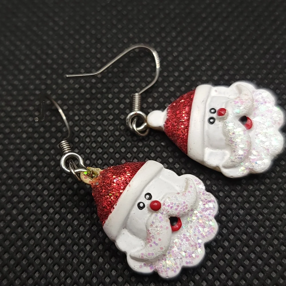 Vintage Santa Claus Glitter Earrings | Christmas XMAS Holiday